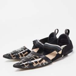 Pre Owned Fendi Black Zucca PVC and Leather Colibri Slingback Flats Size 36