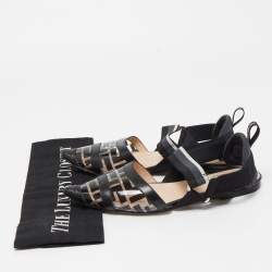 Pre Owned Fendi Black Zucca PVC and Leather Colibri Slingback Flats Size 36