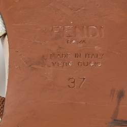 Pre Owned Fendi Brown Zucca Mesh and Leather Colibri Slingback Flats Size 37