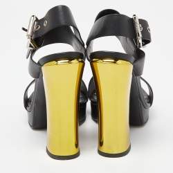 Pre Owned Fendi Black Leather Plateau Block Heel Sandals Size 39
