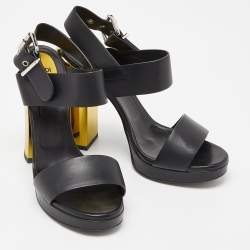 Pre Owned Fendi Black Leather Plateau Block Heel Sandals Size 39