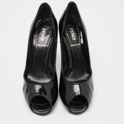 Pre Owned Fendi Black Patent Leather Peep Toe Platform Pumps Size 36