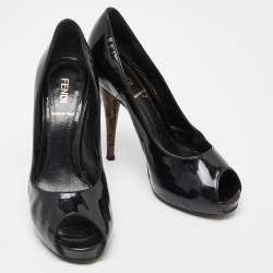 Pre Owned Fendi Black Patent Leather Peep Toe Platform Pumps Size 36