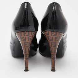 Pre Owned Fendi Black Patent Leather Peep Toe Platform Pumps Size 36