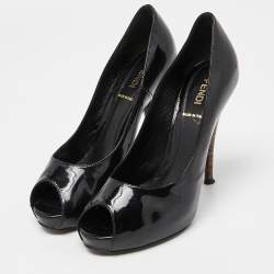Pre Owned Fendi Black Patent Leather Peep Toe Platform Pumps Size 36