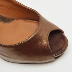 Pre Owned Fendi Metallic Brown Leather Zucca Heel Peep Toe Pumps Size 36