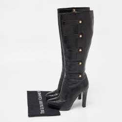 Pre Owned Fendi Black Leather Knee Length Boots Size 37