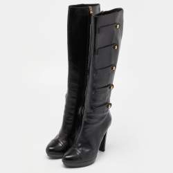 Pre Owned Fendi Black Leather Knee Length Boots Size 37