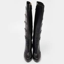 Pre Owned Fendi Black Leather Knee Length Boots Size 37