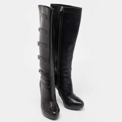 Pre Owned Fendi Black Leather Knee Length Boots Size 37