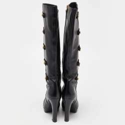 Pre Owned Fendi Black Leather Knee Length Boots Size 37