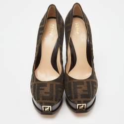 Pre Owned Fendi Brown Tobacco Zucca Canvas Fendista Platform Pumps Size 36.5