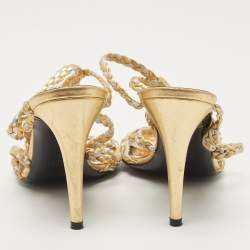 مملوكة مسبقًا Fendi Gold/Silver Braided Leather Ankle Strap Sandals Size 38