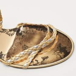 مملوكة مسبقًا Fendi Gold/Silver Braided Leather Ankle Strap Sandals Size 38
