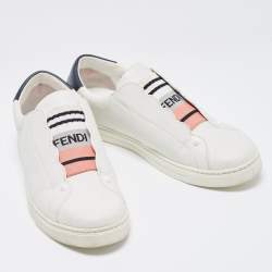 Pre Owned Fendi White Leather Rockoclick Sneakers Size 40