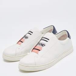 Pre Owned Fendi White Leather Rockoclick Sneakers Size 40