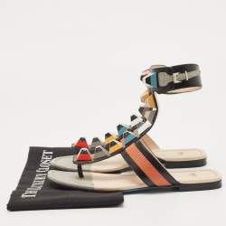 Pre Owned Fendi Multicolor Lizard Embossed and Leather Studded Ankle Cuff Flat Sandals Size 36