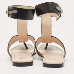 Pre Owned Fendi Multicolor Lizard Embossed and Leather Studded Ankle Cuff Flat Sandals Size 36