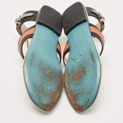 Pre Owned Fendi Multicolor Lizard Embossed and Leather Studded Ankle Cuff Flat Sandals Size 36