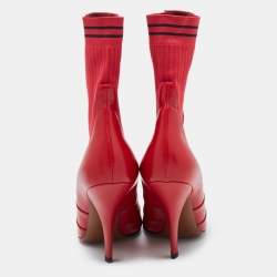 مملوكة مسبقًا Fendi Red Leather and Knit Fabric Rockoko Boots Size 37