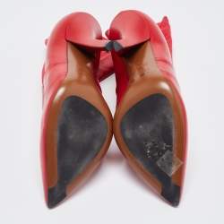 مملوكة مسبقًا Fendi Red Leather and Knit Fabric Rockoko Boots Size 37