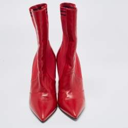 مملوكة مسبقًا Fendi Red Leather and Knit Fabric Rockoko Boots Size 37
