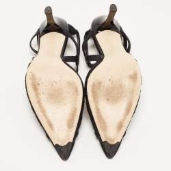 Pre Owned Fendi Black Lace and Leather Colibri Slingback Pumps Size 39.5