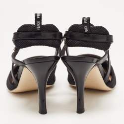 Pre Owned Fendi Black Lace and Leather Colibri Slingback Pumps Size 39.5