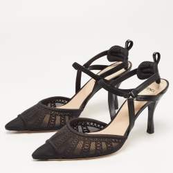 Pre Owned Fendi Black Lace and Leather Colibri Slingback Pumps Size 39.5
