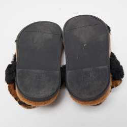 Pre Owned Fendi Brown/Black Shearling Fur Ankle Strap Flat Sandals Size 39