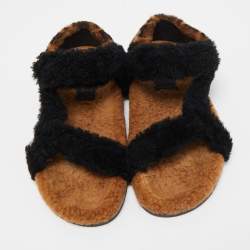 Pre Owned Fendi Brown/Black Shearling Fur Ankle Strap Flat Sandals Size 39