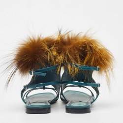 Pre Owned Fendi Tricolor Leather and Fur Monster Eye Ankle Strap Flat Sandals Size 35
