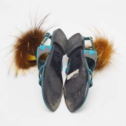 Pre Owned Fendi Tricolor Leather and Fur Monster Eye Ankle Strap Flat Sandals Size 35