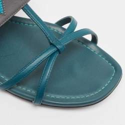 Pre Owned Fendi Tricolor Leather and Fur Monster Eye Ankle Strap Flat Sandals Size 35