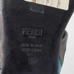 Pre Owned Fendi Tricolor Leather and Fur Monster Eye Ankle Strap Flat Sandals Size 35