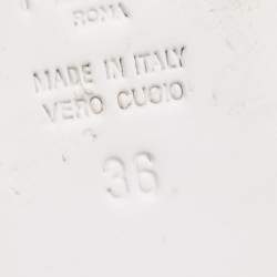 Pre Owned Fendi Metallic Silver Foil Leather Chameleon Ankle Strap Flat Sandals Size 36