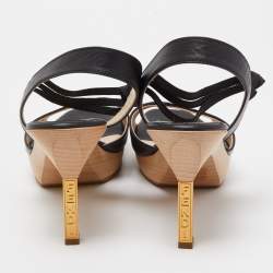 مملوكة مسبقًا Fendi Black Leather Open Toe Platform Ankle Strap Sandals Size 40