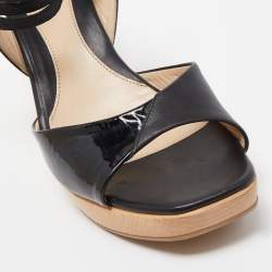 مملوكة مسبقًا Fendi Black Leather Open Toe Platform Ankle Strap Sandals Size 40