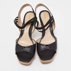 مملوكة مسبقًا Fendi Black Leather Open Toe Platform Ankle Strap Sandals Size 40