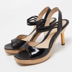 مملوكة مسبقًا Fendi Black Leather Open Toe Platform Ankle Strap Sandals Size 40