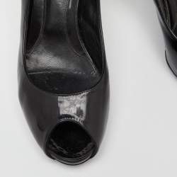 Fendi Black Patent Leather FF Heel Peep Toe Pumps Size 38