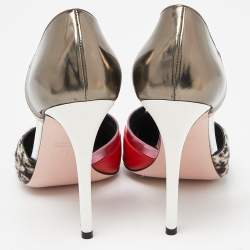 Pre Owned Fendi Multicolor Calfhair, Leather and Patent Trim Pointed Toe Pumps Size 39