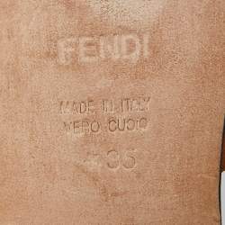 Pre Owned Fendi Brown/Black Leather Buckle Thong Slide Flats Size 35