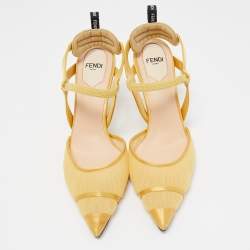 Pre Owned Fendi Yellow Mesh and Satin Colibri Lite Slingback Pumps Size 36