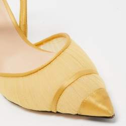 Pre Owned Fendi Yellow Mesh and Satin Colibri Lite Slingback Pumps Size 36