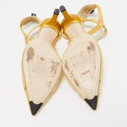 Pre Owned Fendi Yellow Mesh and Satin Colibri Lite Slingback Pumps Size 36