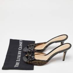 Fendi Brown/Black Zucca Canvas and Patent Leather Slide Sandals Size 40.5