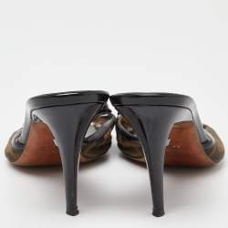 Fendi Brown/Black Zucca Canvas and Patent Leather Slide Sandals Size 40.5