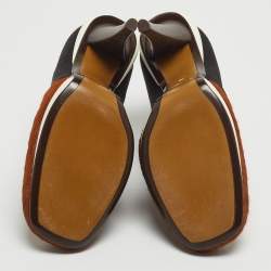 Pre Owned Fendi Brown/Black Calf Hair and Satin Ankle Booties Size 37