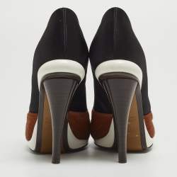 Pre Owned Fendi Brown/Black Calf Hair and Satin Ankle Booties Size 37